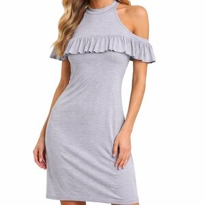 REBEL SUGAR Ruffle Off Shoulder Stretchy Bodycon Over Knee Gray Dress size S